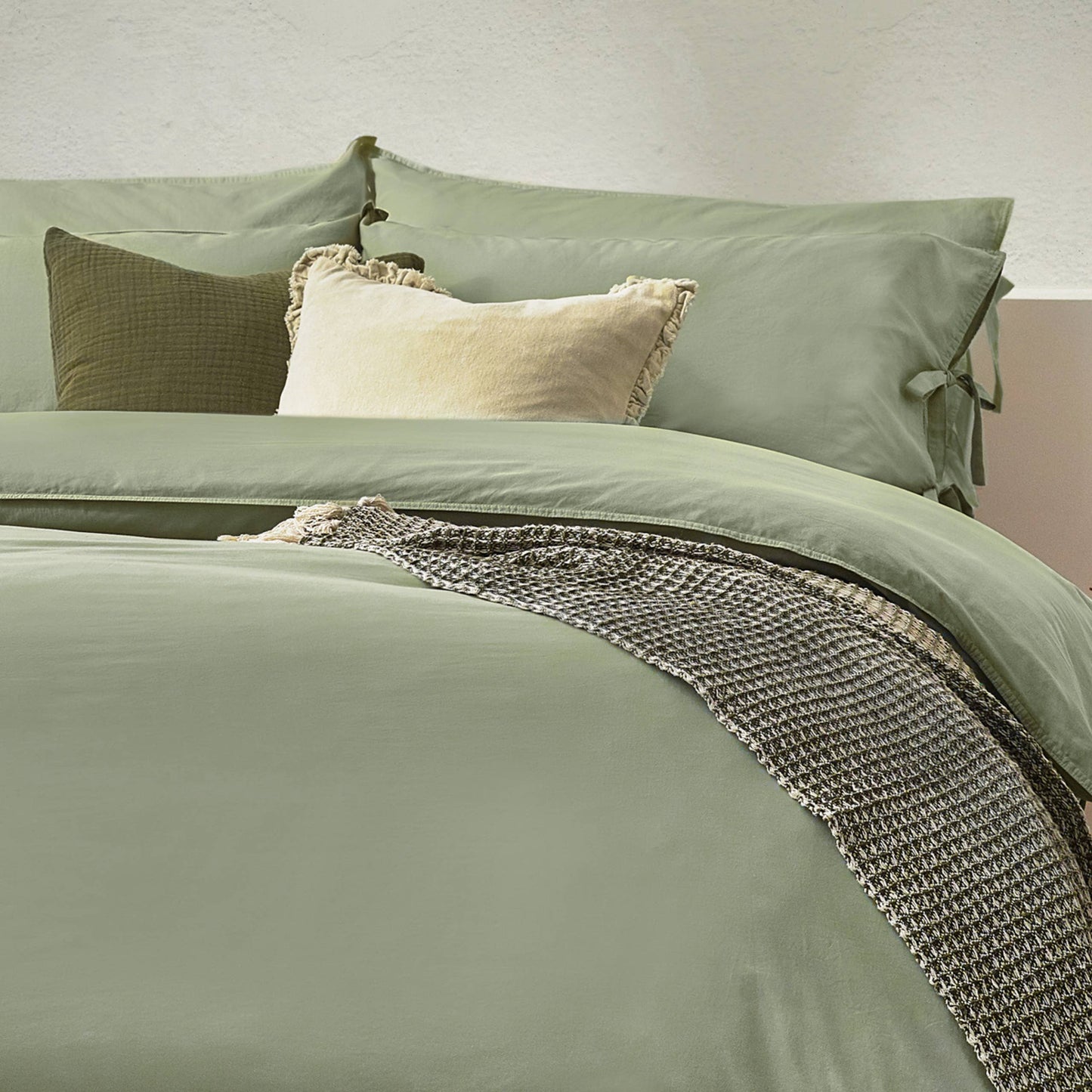 Mallow Bow Tie Duvet Cover Set Soft Sage