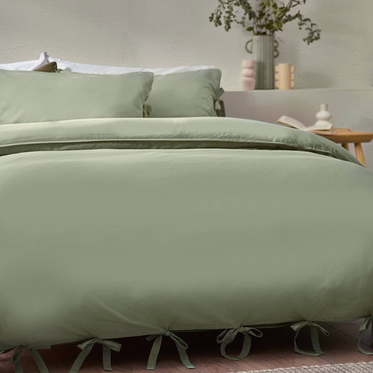 Mallow Bow Tie Duvet Cover Set Soft Sage